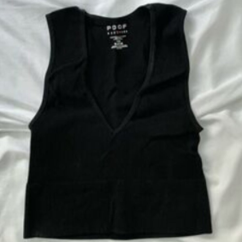 Brand New Women's Poof New York Black Ribbed Low Cut Tank Top